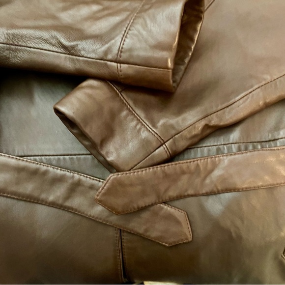 Remy Vintage Brown Buttery Soft Leather Belted Oversized Unisex Jacket, Med/Lg - Picture 10 of 16